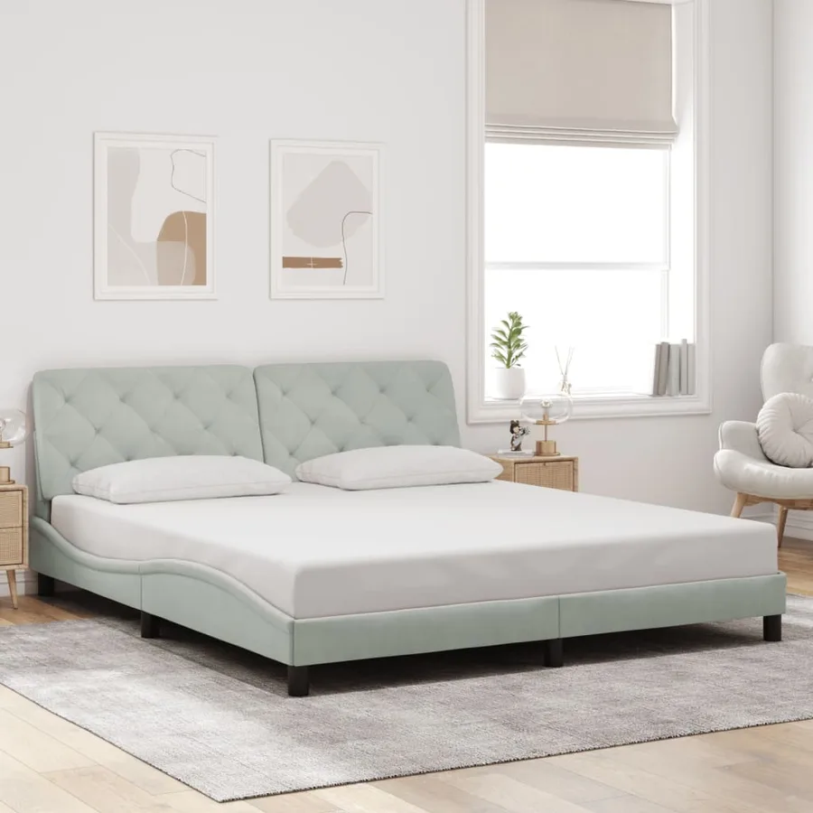 Cadre de lit avec LED sans matelas gris clair 180x200cm velours - 4