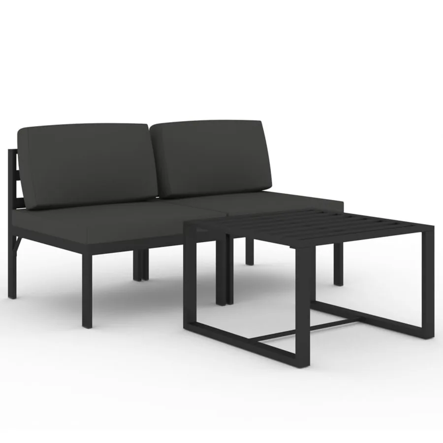 Salon de jardin 3 pcs avec coussins Aluminium Anthracite - 2