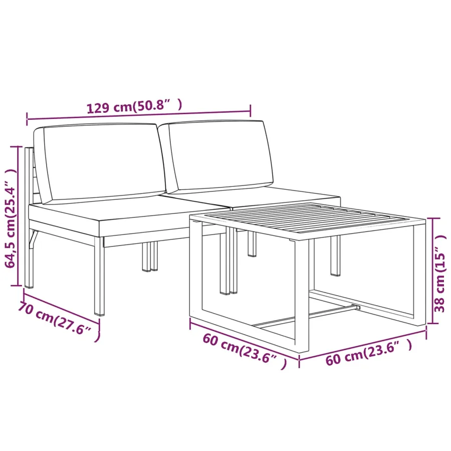 Salon de jardin 3 pcs avec coussins Aluminium Anthracite - 7
