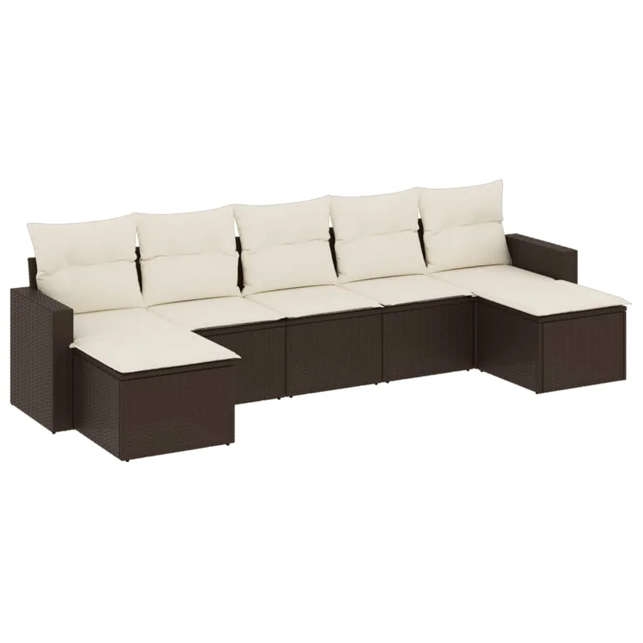 Salon de jardin avec coussins 7 pcs marron résine tressée - 2