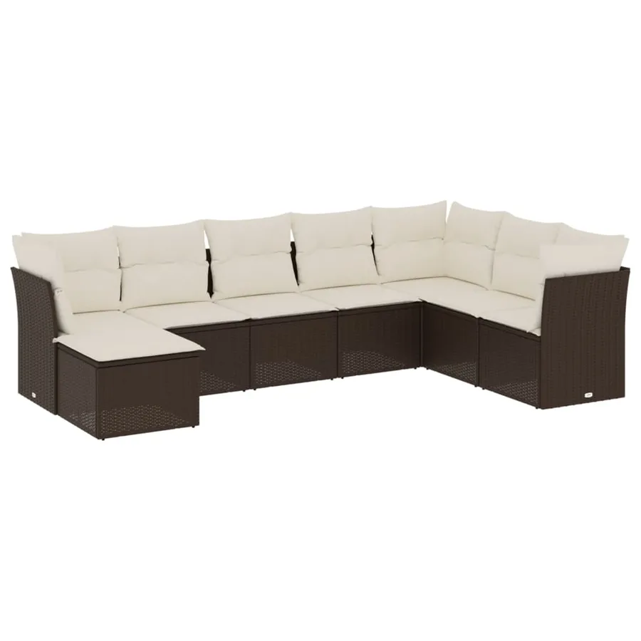 Salon de jardin 8 pcs avec coussins marron résine tressée - 2
