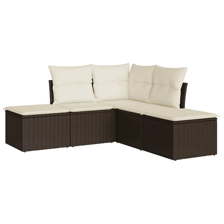 Salon de jardin avec coussins 5 pcs marron résine tressée - 2