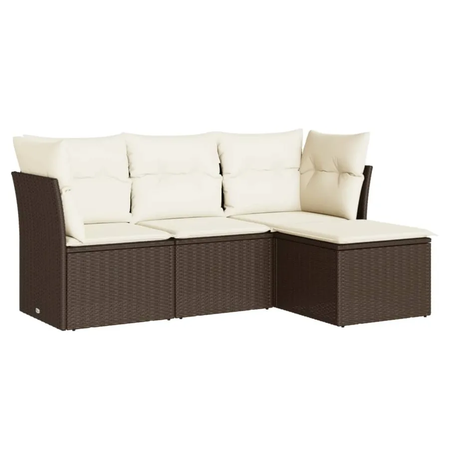 Salon de jardin 4 pcs avec coussins marron résine tressée - 2