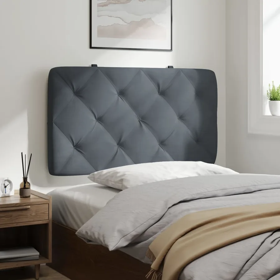 Coussin de tête de lit gris foncé 80 cm velours - 4