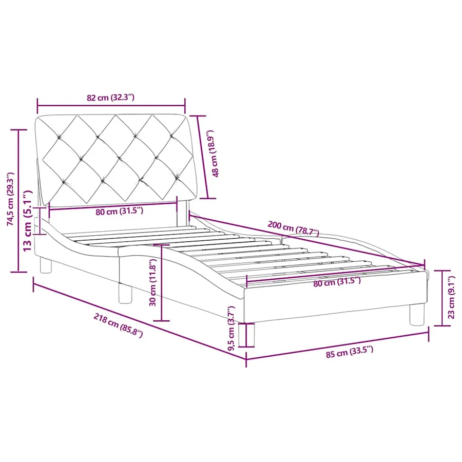Cadre de lit sans matelas gris foncé 80x200 cm velours - 12