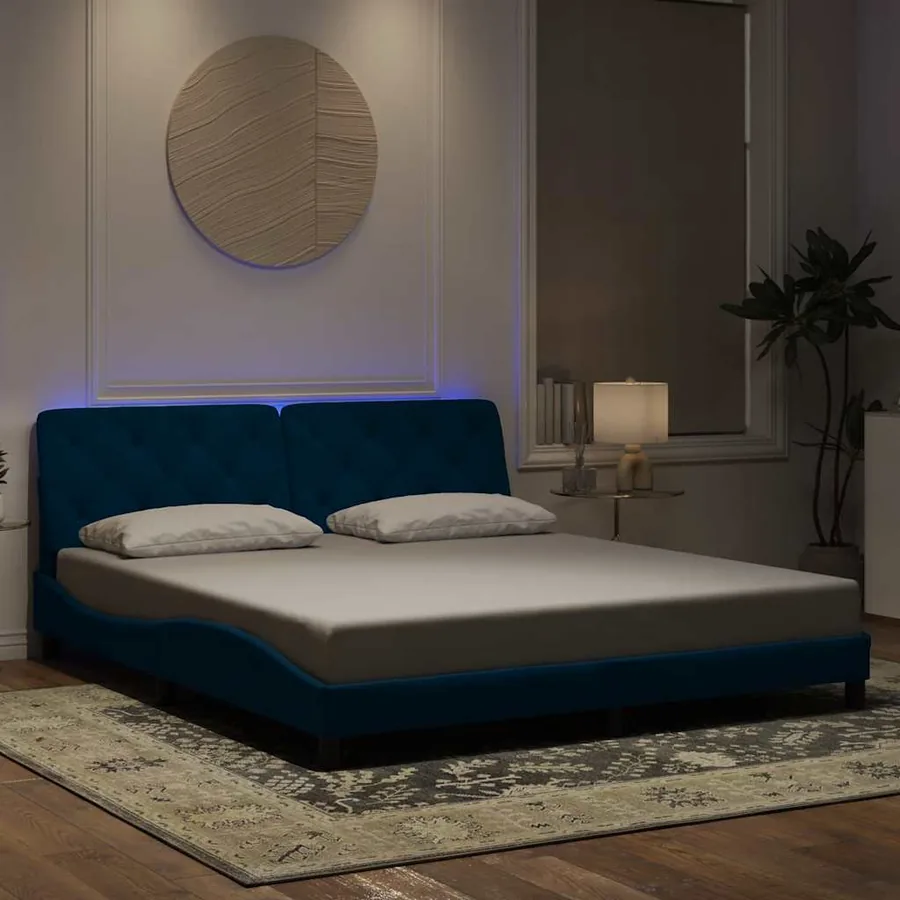 Cadre de lit avec LED sans matelas bleu 180x200 cm velours