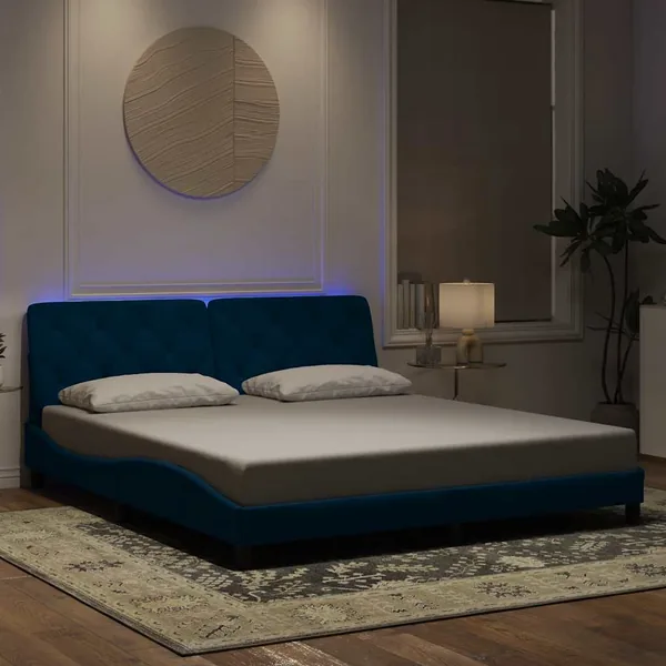Cadre de lit avec LED sans matelas bleu 180x200 cm velours