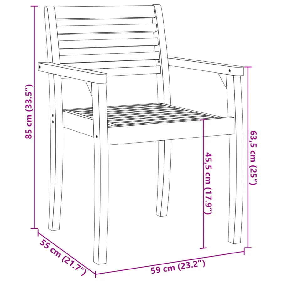 Chaises de jardin lot de 4 59x55x85 bois massif d'acacia - 10