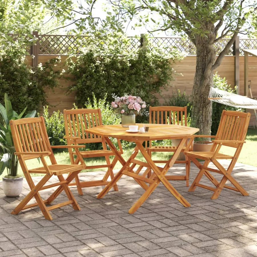 Ensemble à manger de jardin pliable 5 pcs bois massif d’acacia