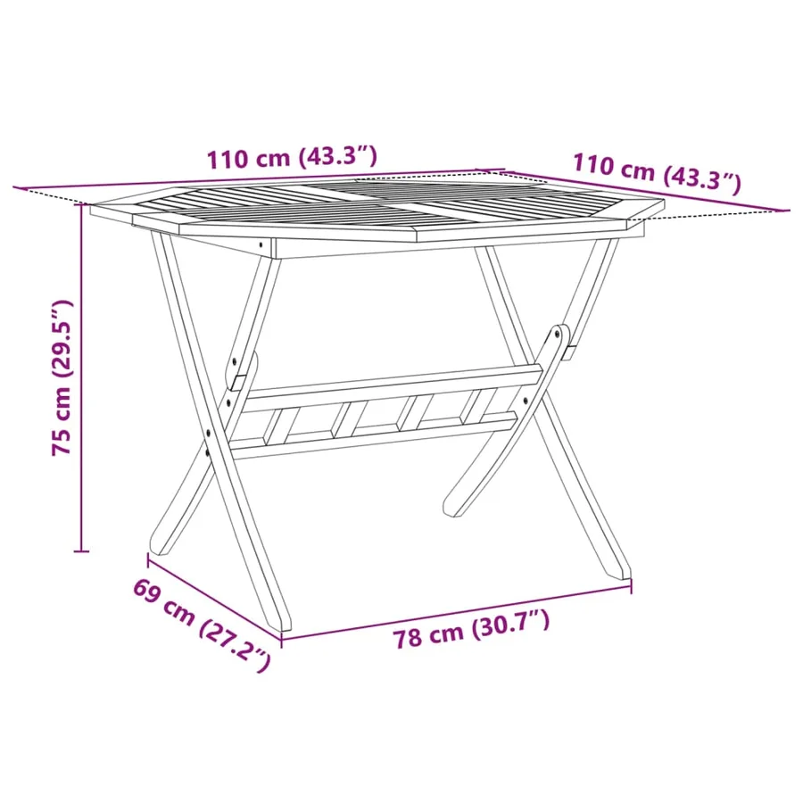 Ensemble à manger de jardin pliable 5 pcs bois massif d’acacia - 9