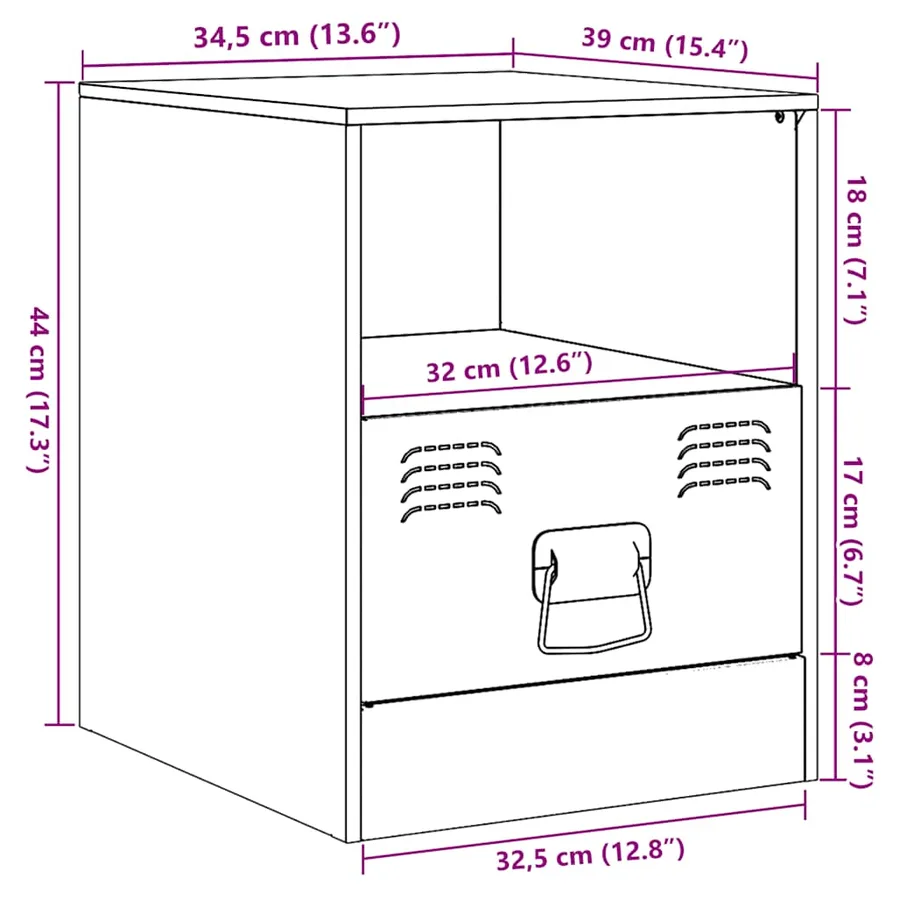 Table de chevet noir 34,5x39x44 cm acier - 14