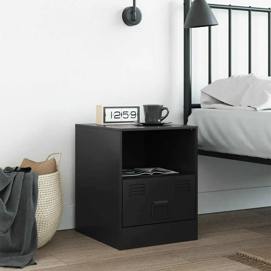 Table de chevet noir 34,5x39x44 cm acier - 3