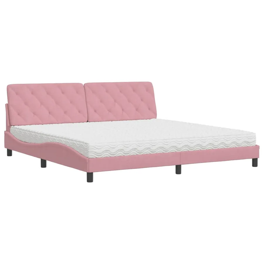 Lit avec matelas rose 200x200 cm velours - 2