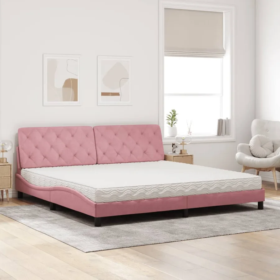 Lit avec matelas rose 200x200 cm velours - 3