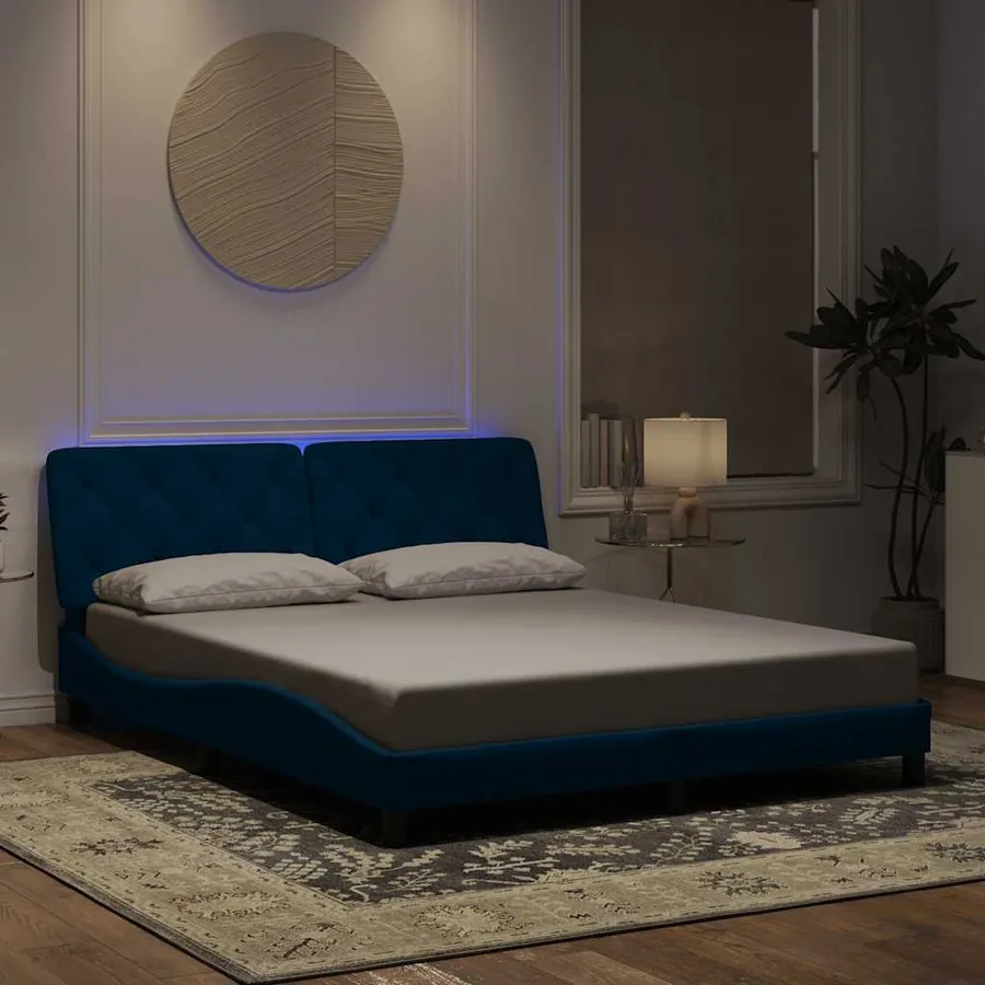 Cadre de lit avec LED sans matelas bleu 160x200 cm velours