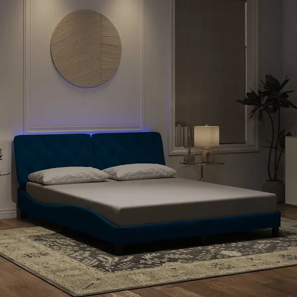 Cadre de lit avec LED sans matelas bleu 160x200 cm velours