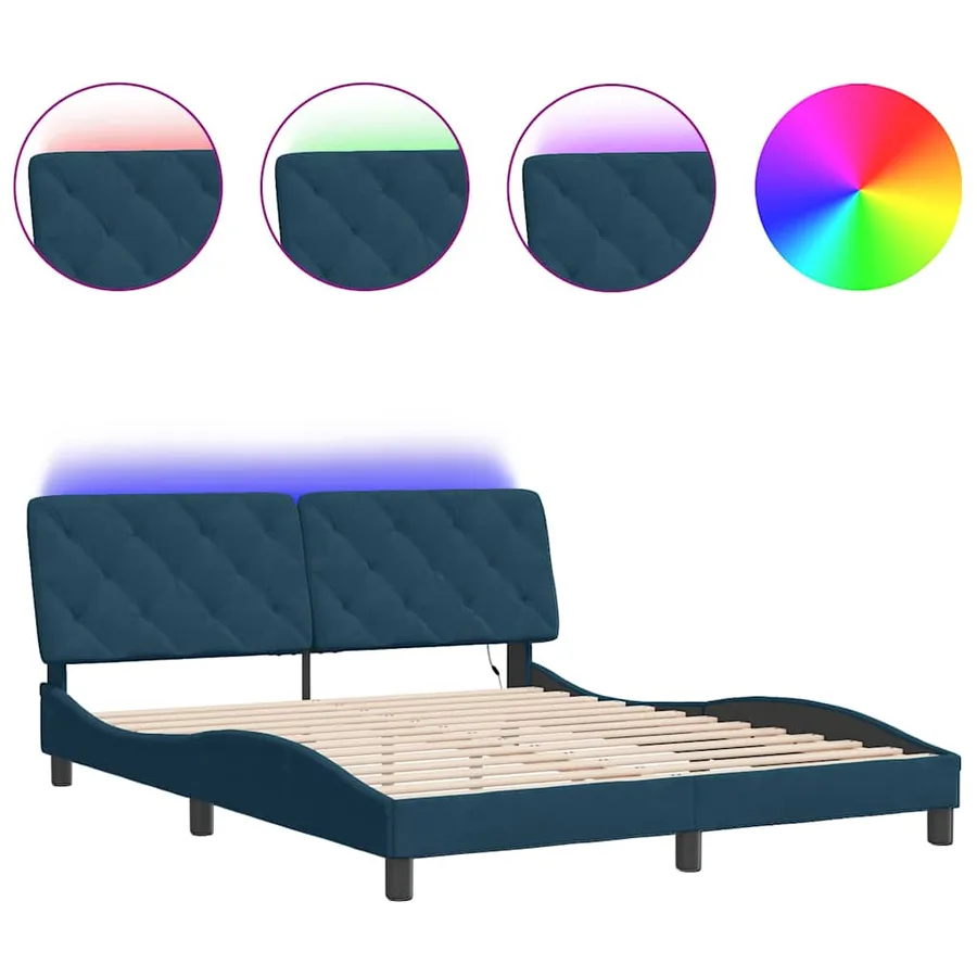 Cadre de lit avec LED sans matelas bleu 160x200 cm velours - 2