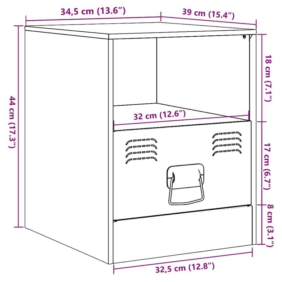 Table de chevet rose 34,5x39x44 cm acier - 14