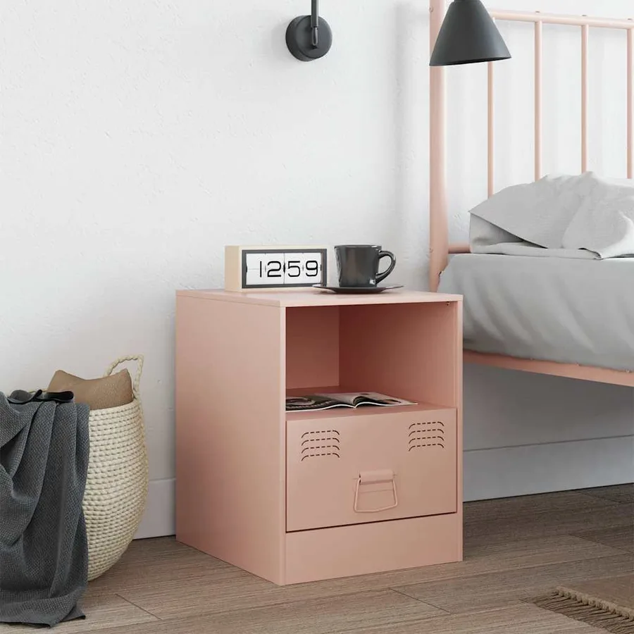 Table de chevet rose 34,5x39x44 cm acier - 3