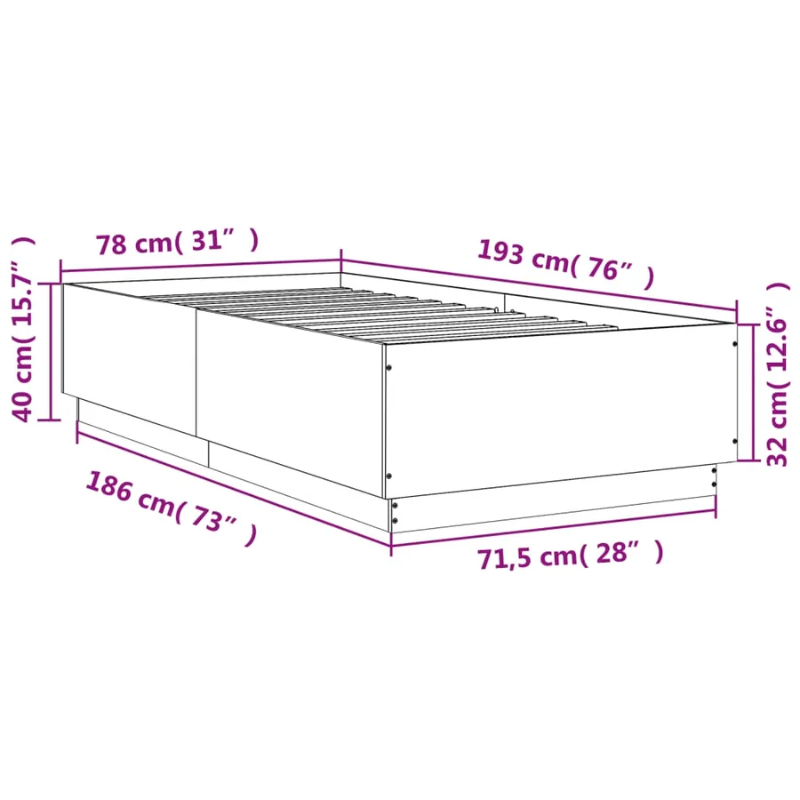 Cadre de lit avec LED sans matelas sonoma gris 75x190 cm - 14