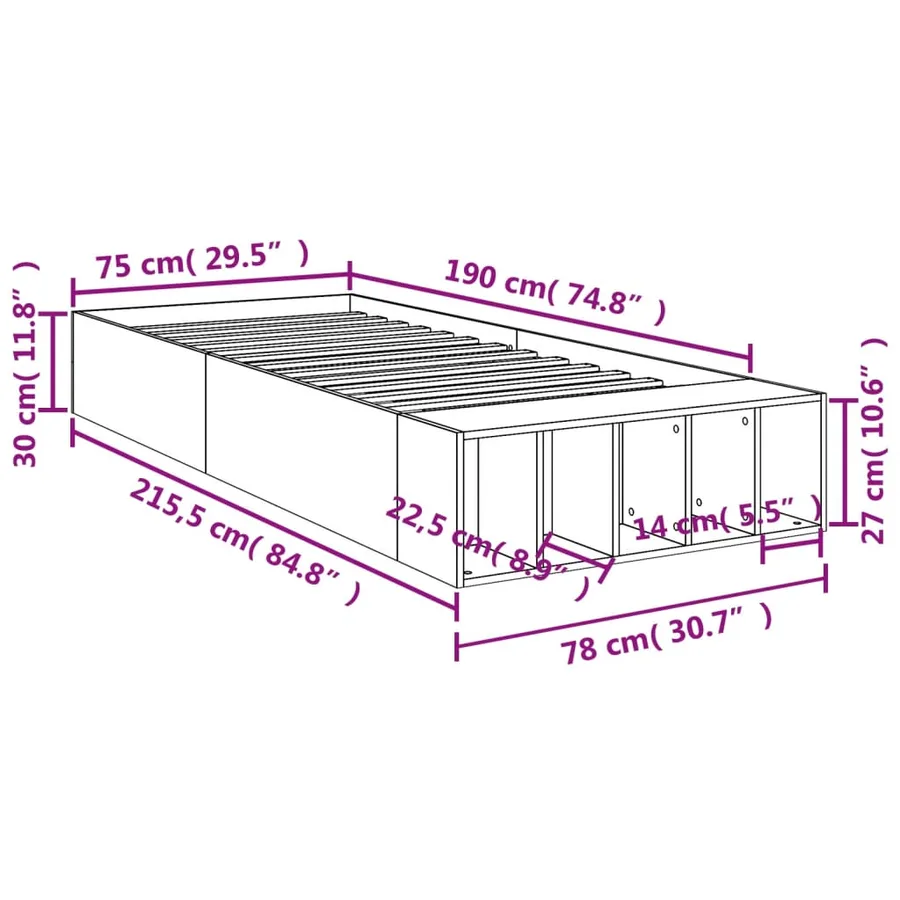 Cadre de lit sans matelas noir 75x190 cm - 10
