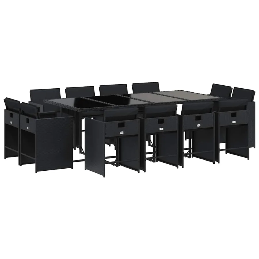 Ensemble à manger de jardin 13 pcs coussins noir résine tressée - 2