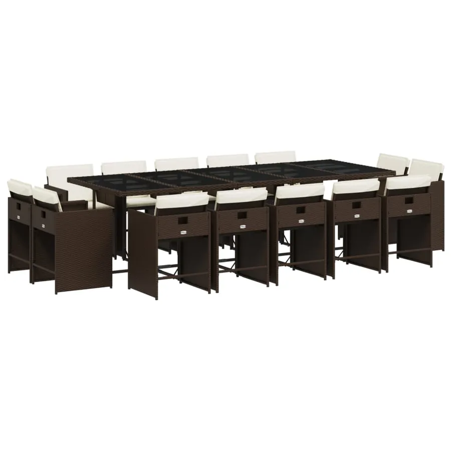 Ensemble à manger de jardin avec coussins 15 pcs marron rotin - 2