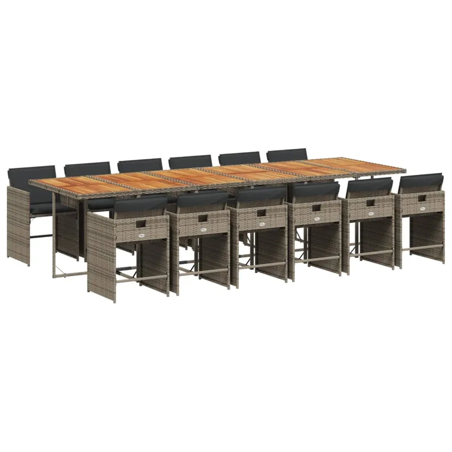 Ensemble à manger de jardin coussins 13 pcs gris résine tressée - 2