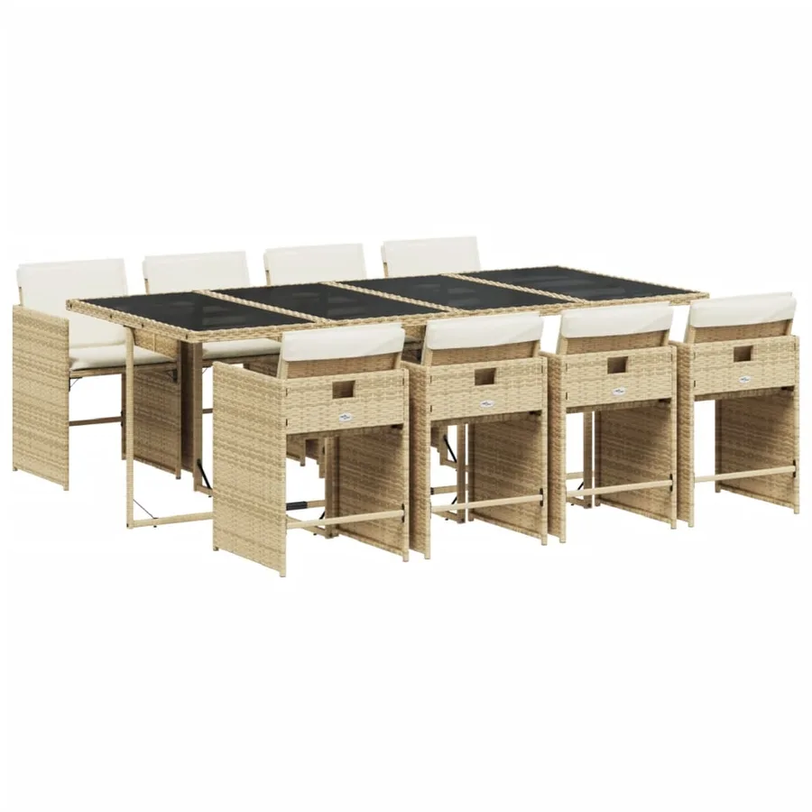 Ensemble à manger de jardin et coussins 9 pcs beige Poly rotin - 2