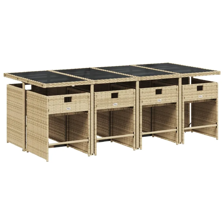 Ensemble à manger de jardin et coussins 9 pcs beige Poly rotin - 3