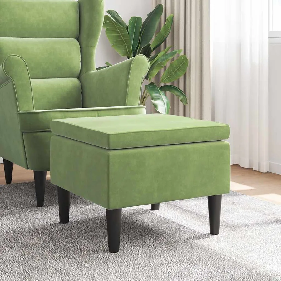 Tabouret avec pieds en bois Vert clair Velours