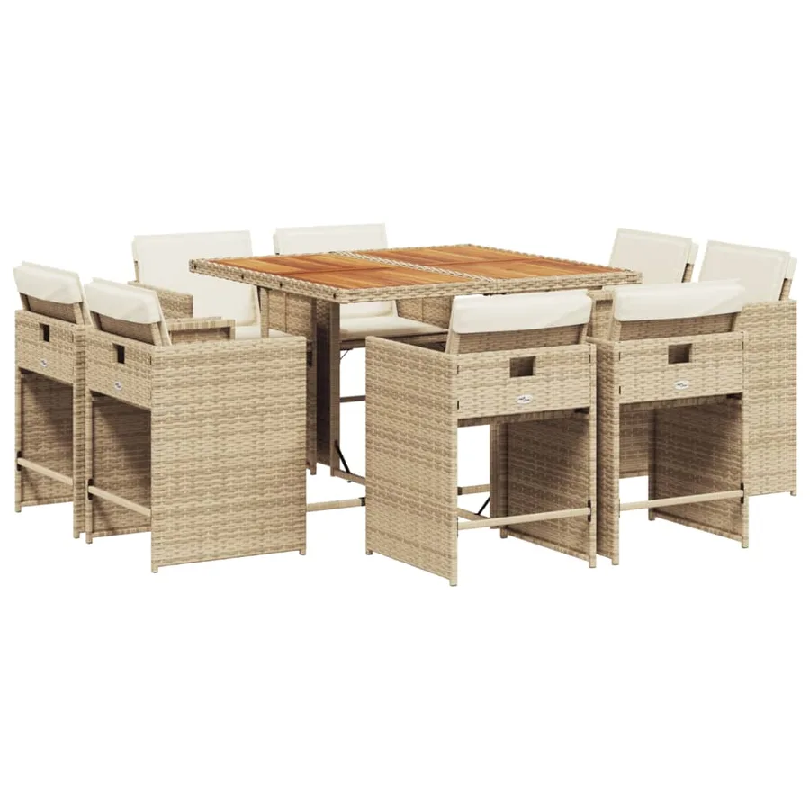 Ensemble à manger de jardin et coussins 9 pcs beige Poly rotin - 2