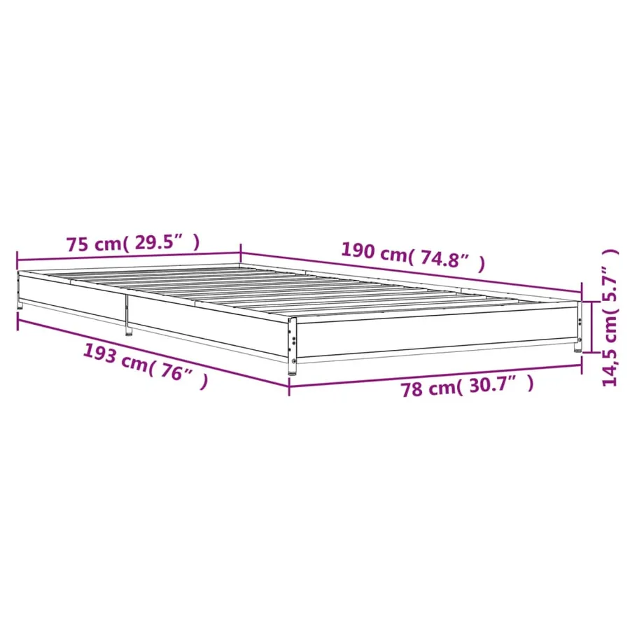 Cadre de lit sans matelas chêne fumé 75x190 cm - 9