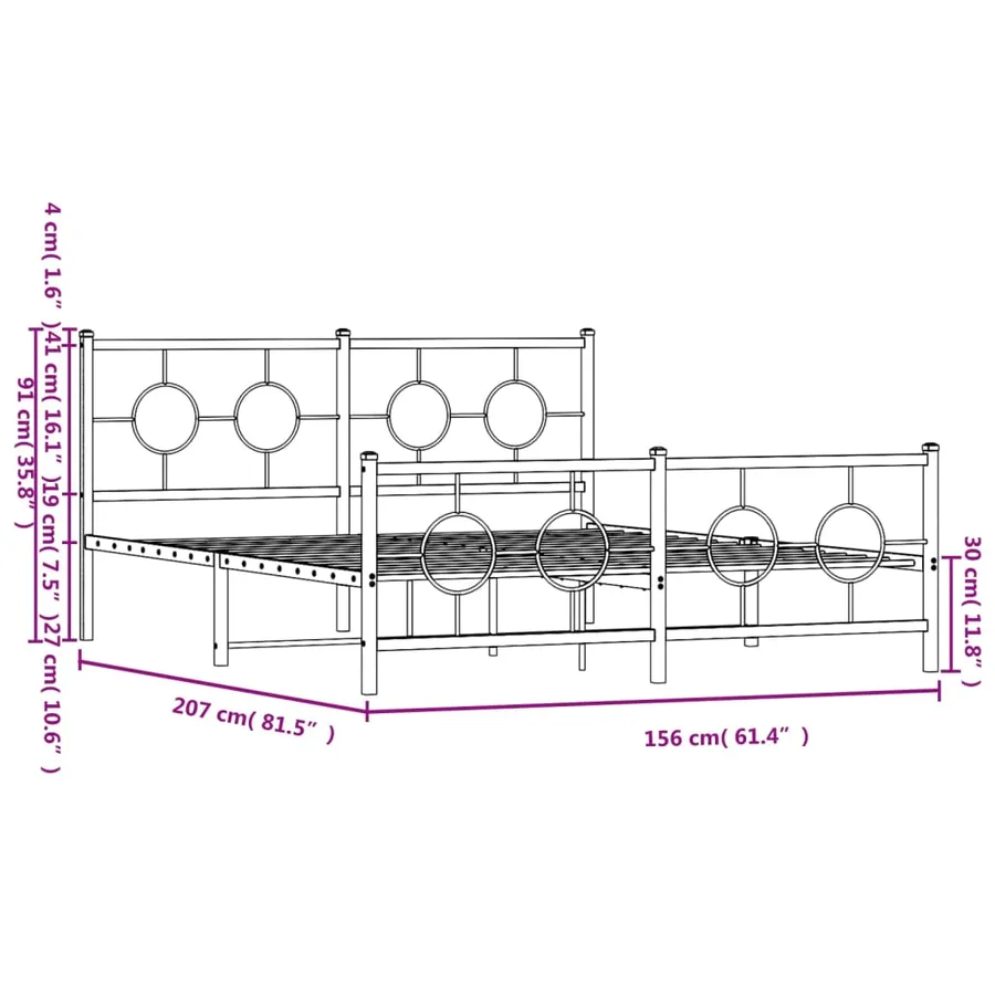 Cadre de lit métal sans matelas et pied de lit blanc 150x200 cm - 10