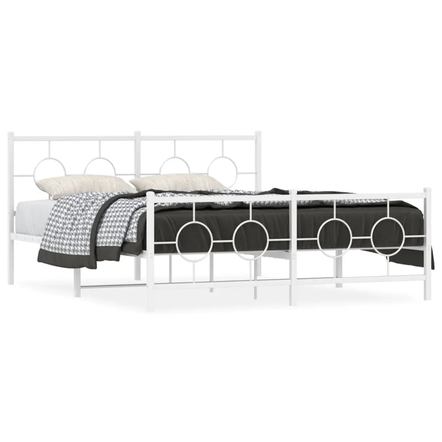 Cadre de lit métal sans matelas et pied de lit blanc 150x200 cm - 2