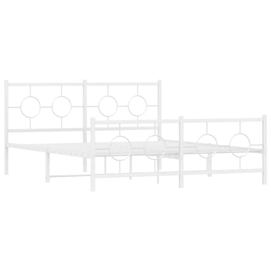Cadre de lit métal sans matelas et pied de lit blanc 150x200 cm - 3