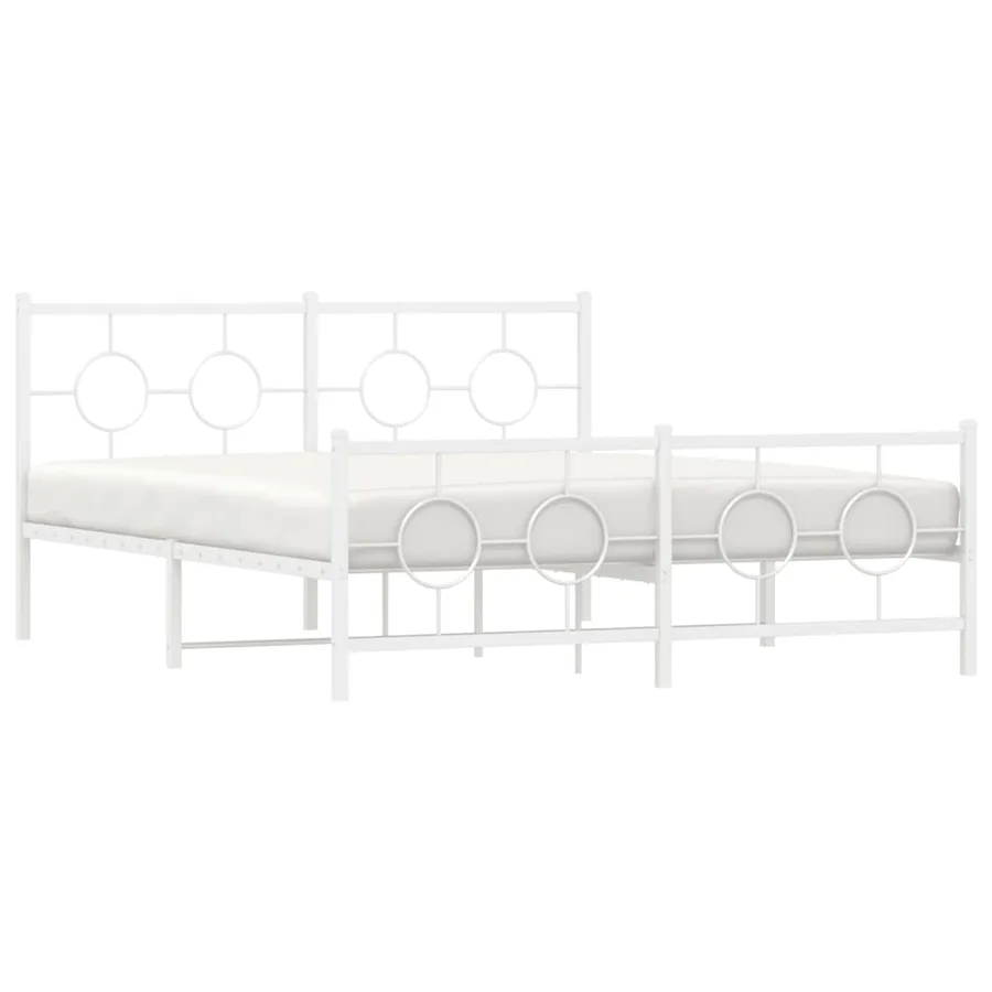 Cadre de lit métal sans matelas et pied de lit blanc 150x200 cm - 4