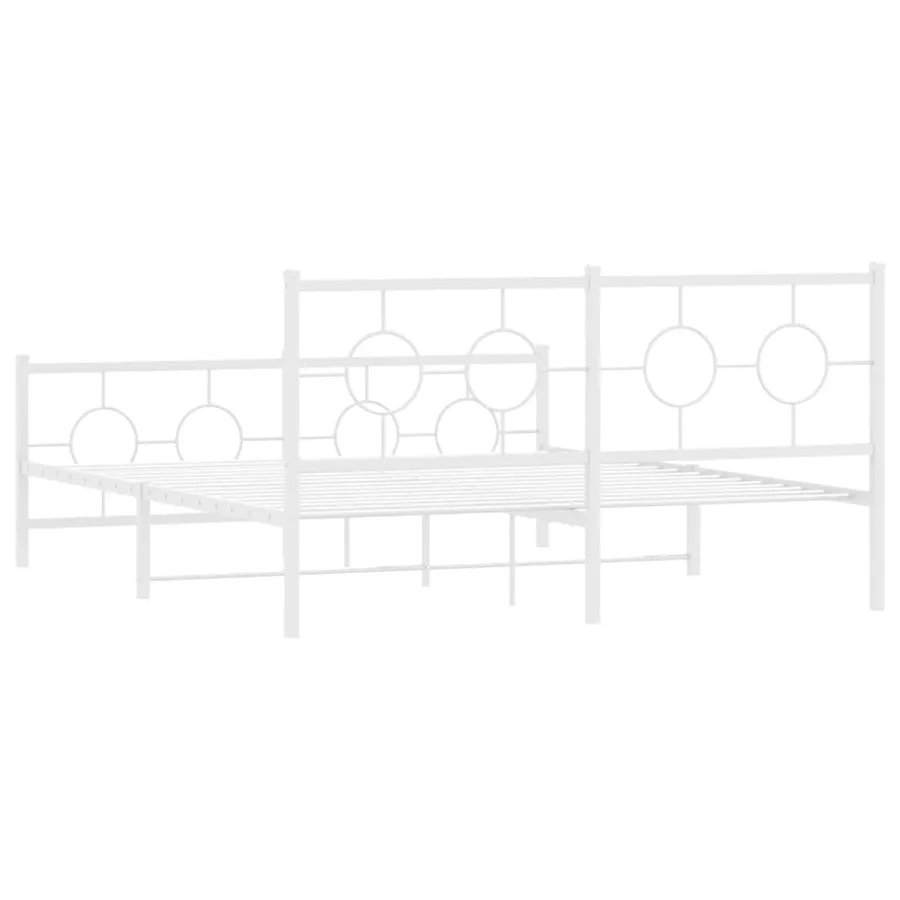 Cadre de lit métal sans matelas et pied de lit blanc 150x200 cm - 7