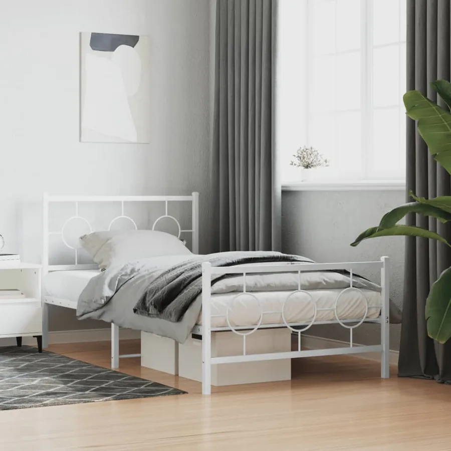 Cadre de lit métal sans matelas et pied de lit blanc 100x200 cm