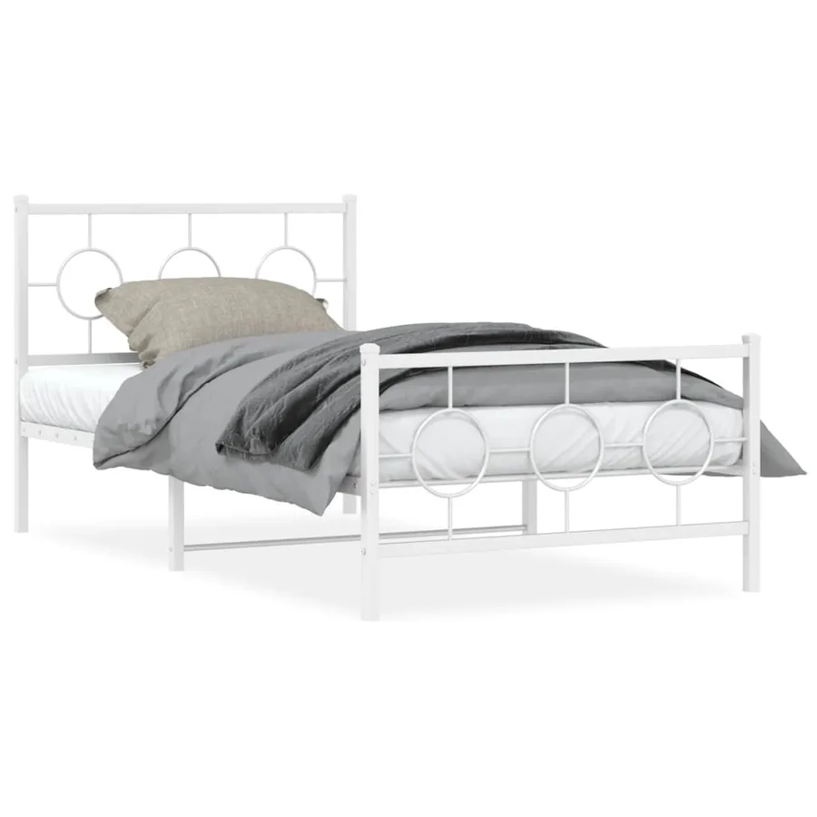 Cadre de lit métal sans matelas et pied de lit blanc 100x200 cm - 2