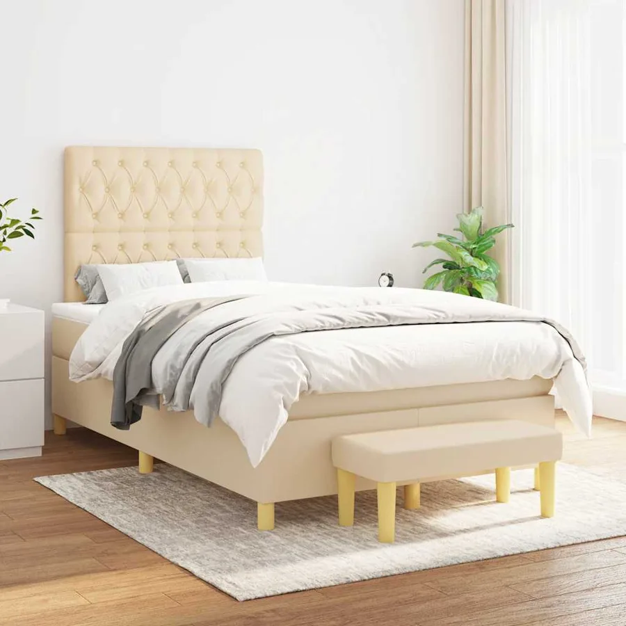 Sommier à lattes de lit avec matelas crème 120x190 cm tissu - 3