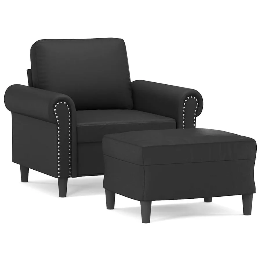 Fauteuil avec repose-pied Noir 60 cm Similicuir - 2