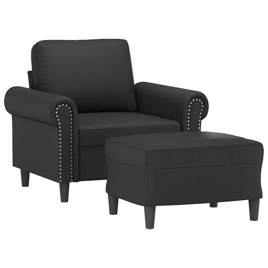 Fauteuil avec repose-pied Noir 60 cm Similicuir - 3
