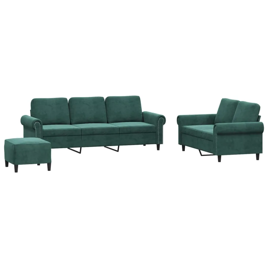 Ensemble de canapés 3 pcs avec coussins Vert foncé Velours - 2