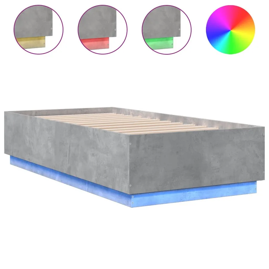Cadre de lit avec LED sans matelas gris béton 75x190 cm - 2