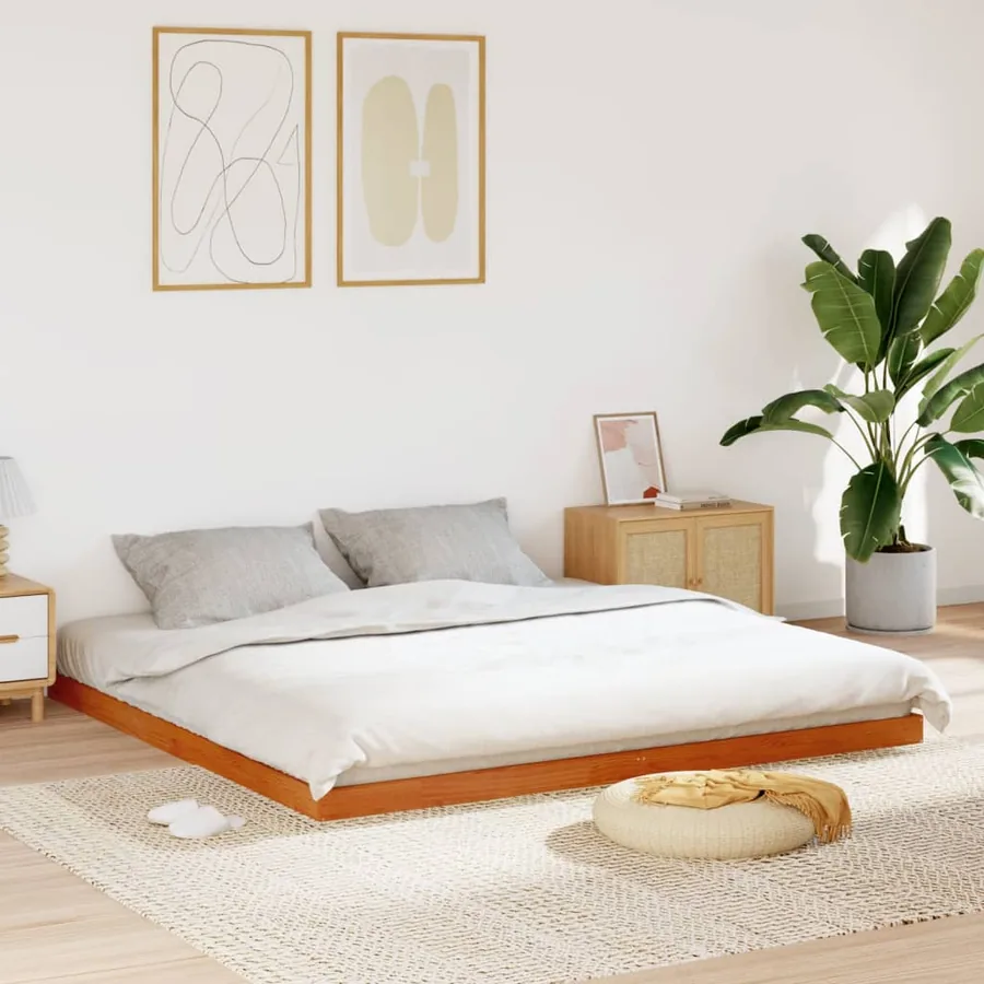 Cadre de lit sans matelas cire marron 200x200cm bois pin massif