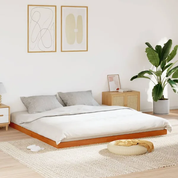 Cadre de lit sans matelas cire marron 200x200cm bois pin massif