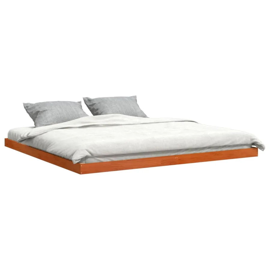 Cadre de lit sans matelas cire marron 200x200cm bois pin massif - 3
