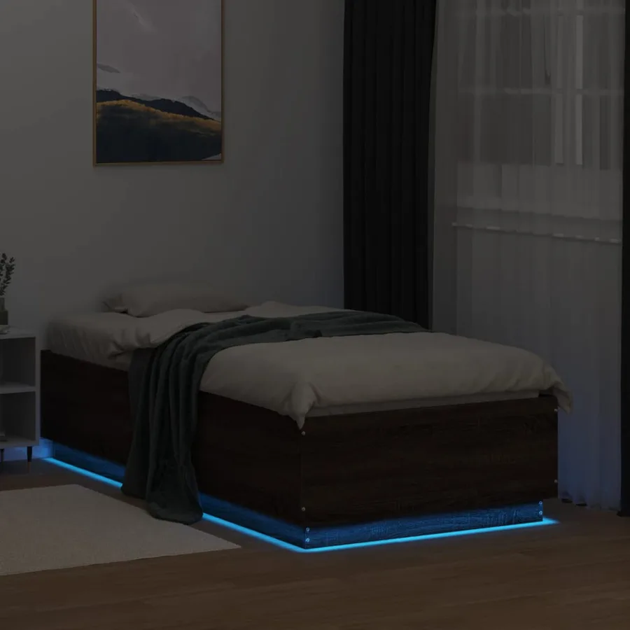 Cadre de lit avec LED sans matelas chêne marron 90x190 cm - 4