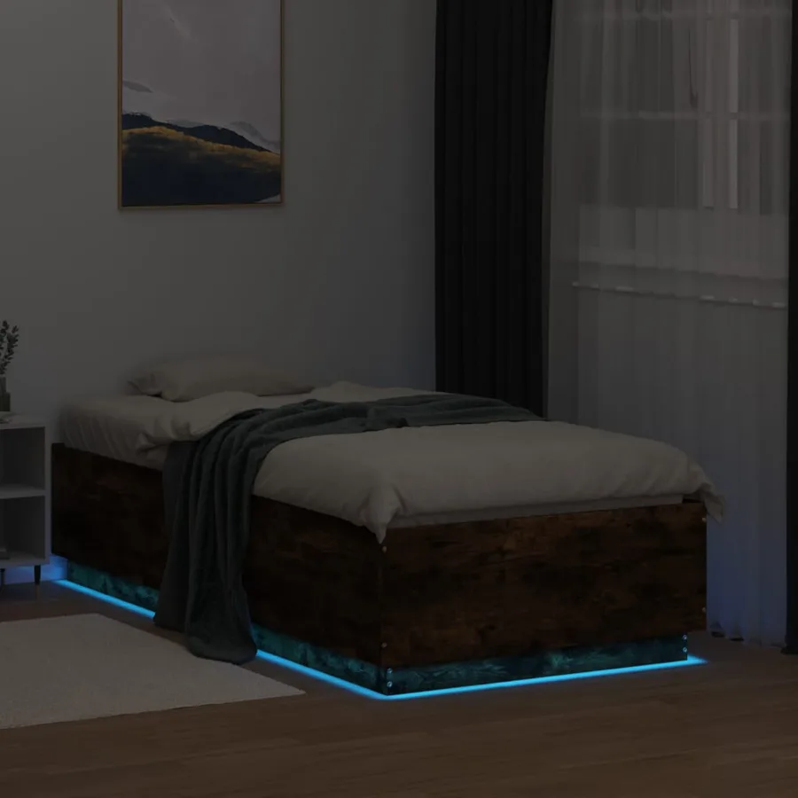 Cadre de lit avec LED sans matelas chêne fumé 90x190 cm - 4